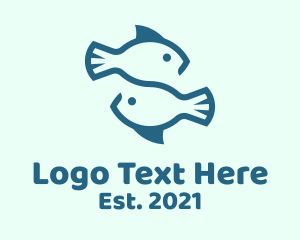 Seafood - Blue Twin Fish Pisces logo design