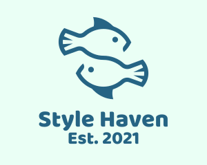 Fortune - Blue Twin Fish Pisces logo design