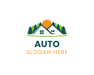 House Roof Forest Sun logo design