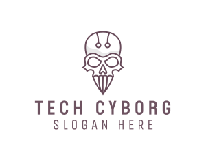 Cyborg - Skull Skeleton Circuit logo design