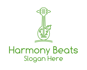 Instrumental - Green Guitar Outline logo design