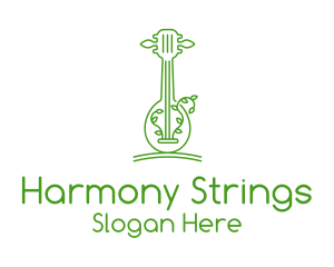 Strings - Green Guitar Outline logo design