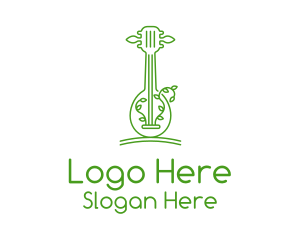 Musical Instrument - Green Guitar Outline logo design