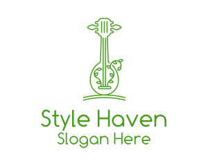 Music Studio - Green Guitar Outline logo design