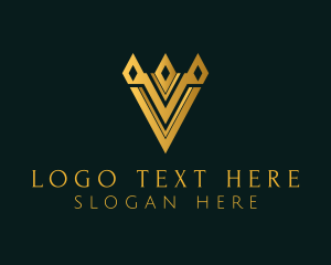 Crown - Golden Business Letter V logo design