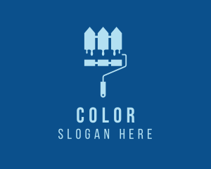Maintenance Service - Blue Paint Roller Fence logo design