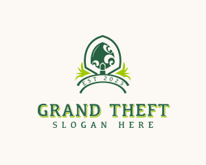 Emblem - Shovel Grass Gardening logo design