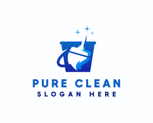 Bucket Mop Cleaning logo design