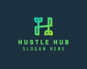 Green Sprout Letter H logo design