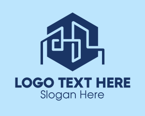 Building - Blue Hexagon Cityscape logo design