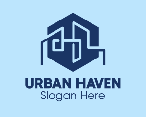 Blue Hexagon Cityscape logo design