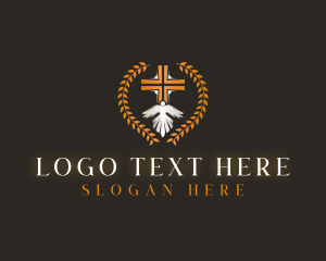 Religious - Dove Cross Wreath logo design