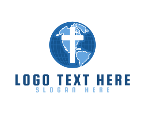Crucifix - Blue Globe Cross logo design