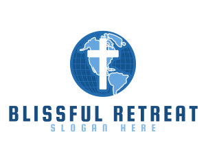 Bible Study - Blue Globe Cross logo design