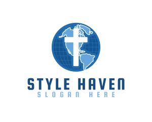 Jesus - Blue Globe Cross logo design