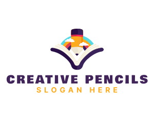 Kindergarten Book Pencil Rainbow logo design