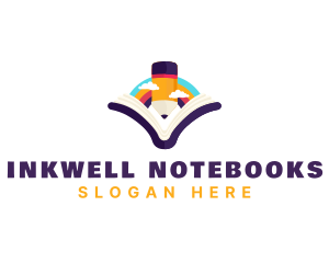 Notebook - Kindergarten Book Pencil Rainbow logo design