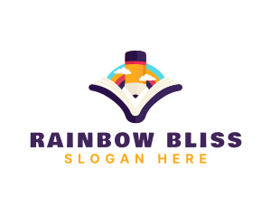 Kindergarten Book Pencil Rainbow logo design