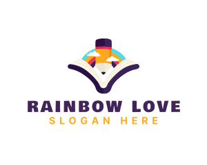 Kindergarten Book Pencil Rainbow logo design