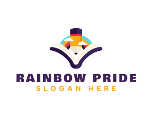 Kindergarten Book Pencil Rainbow logo design