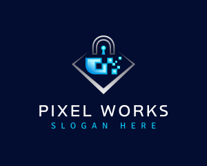 Pixel - Pixel Padlock Security logo design