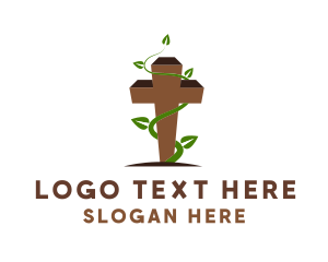 Religion - Leaf Vine Cross logo design