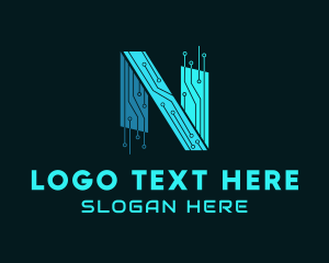 Letter N - Digital Circuit Letter N logo design