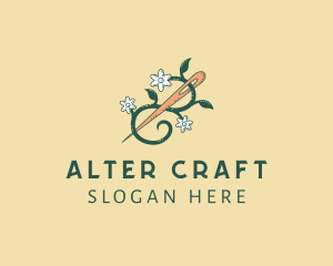 Flower Vine Needle Sewing logo design