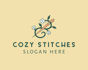 Flower Vine Needle Sewing logo design