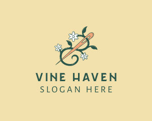 Flower Vine Needle Sewing logo design