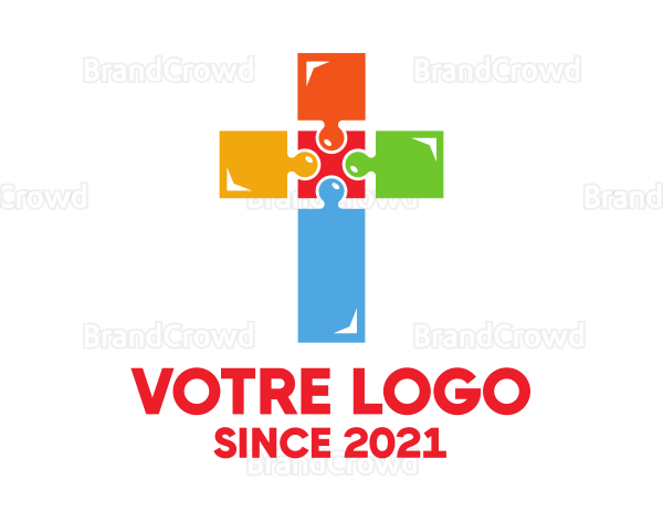 Colorful Jigsaw Cross Logo