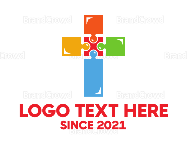 Colorful Jigsaw Cross Logo