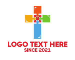 Crucifix - Colorful Jigsaw Cross logo design