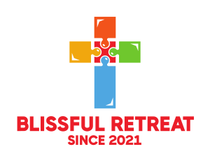 Bible Study - Colorful Jigsaw Cross logo design