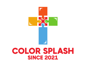 Colorful Jigsaw Cross logo design