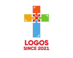 Ministry - Colorful Jigsaw Cross logo design