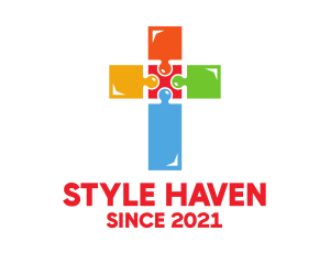 Church - Colorful Jigsaw Cross logo design