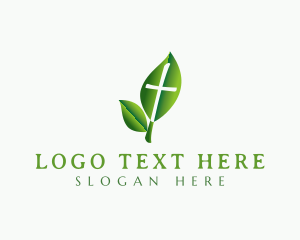 Holy - Christian Cross Leaf logo design