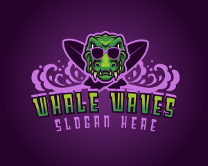 Crocodile Surfboard Wave logo design