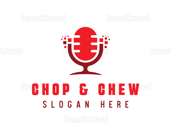 Red Digital Pixel Podcast Mic Logo