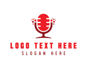 Red Digital Pixel Podcast Mic Logo