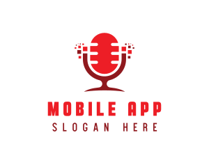 Red Digital Pixel Podcast Mic Logo