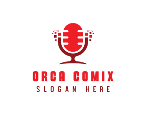 Singer - Red Digital Pixel Podcast Mic logo design