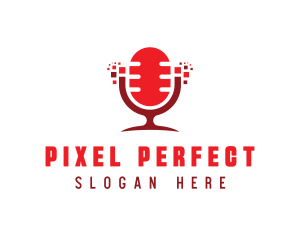 Red Digital Pixel Podcast Mic logo design