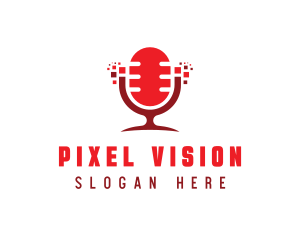 Red Digital Pixel Podcast Mic logo design