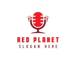 Red Digital Pixel Podcast Mic logo design