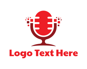 Mic - Red Digital Pixel Podcast Mic logo design