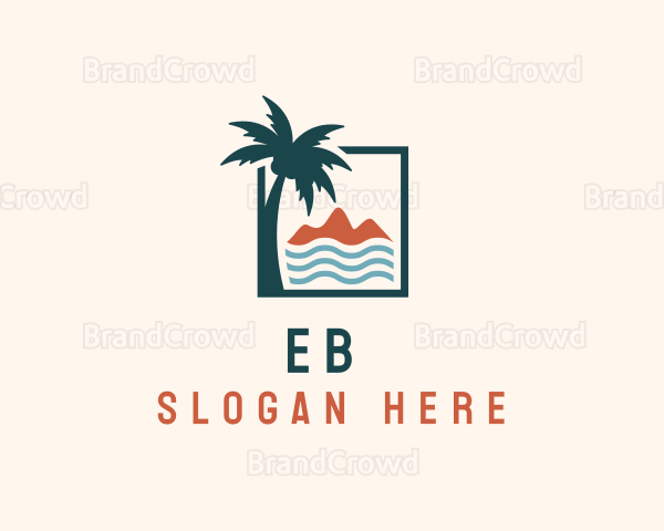 Coconut Tree Mountain Sea Logo