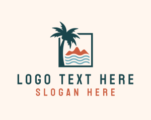Palm Tree - Coconut Tree Mountain Sea logo design