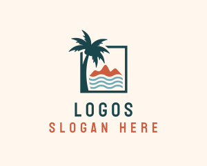 Island - Coconut Tree Mountain Sea logo design